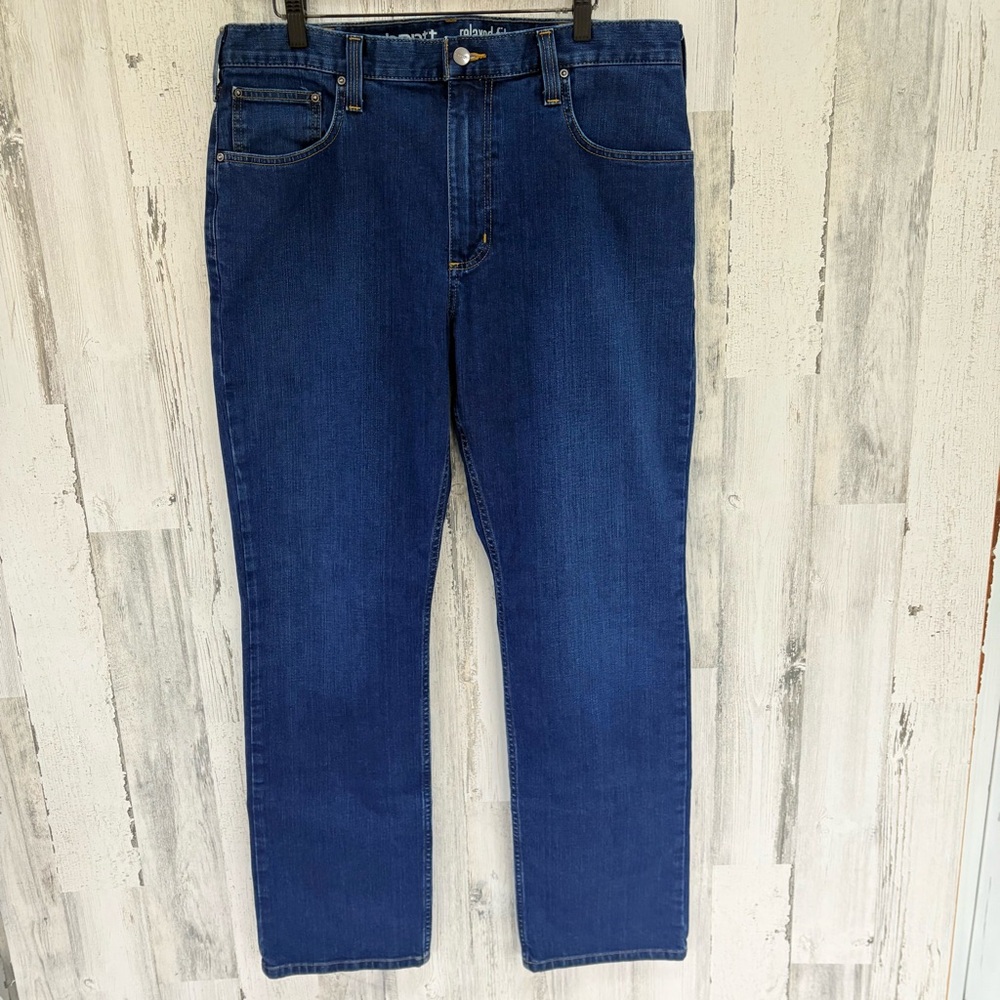 Carhartt Men’s Size 36X32 Relaxed Fit Rugged Flex Straight Leg Blue Denim Jeans